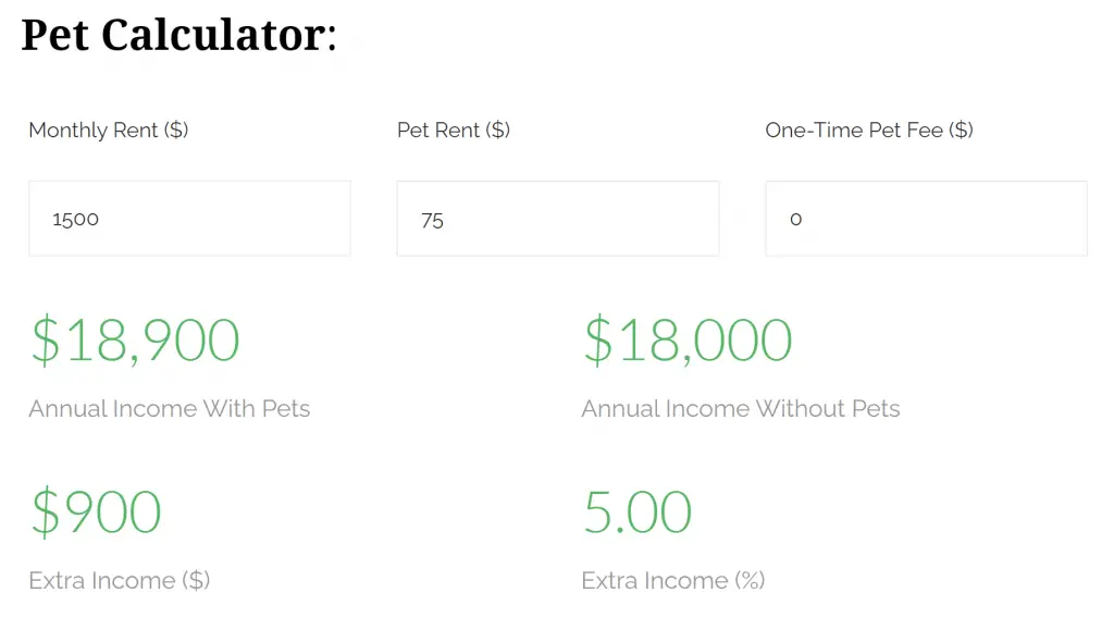 pet calculator pet fees pet rent screenshot